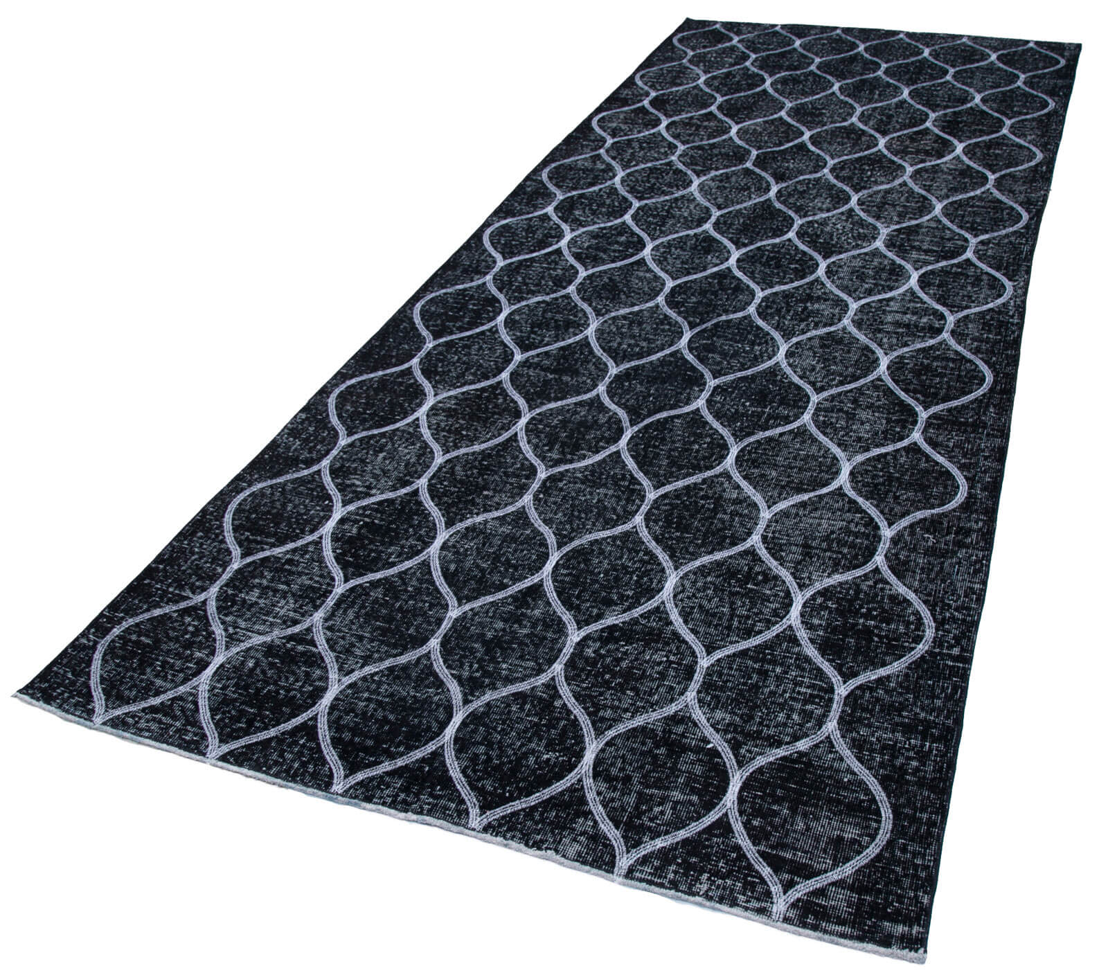 Handmade Wool Area Rug | Black Geometric Cotton Wool Carpet 4'8''x11'9''