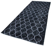 Handmade Wool Area Rug | Black Geometric Cotton Wool Carpet 4'8''x11'9''