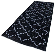 Handmade Wool Area Rug – Black Geometric Cotton Wool Blend Rug 4'9'' x 12'9''