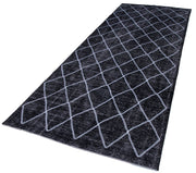 Handmade Geometric Rug - Black Cotton Wool Blend Area Rug 4'9''x12'4'' for Living Room