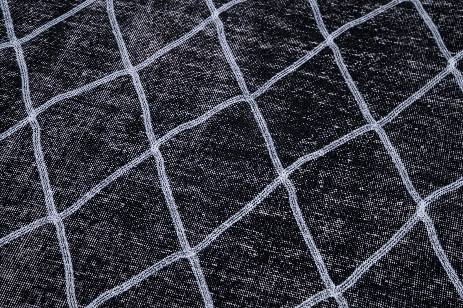 Handmade Geometric Rug - Black Cotton Wool Blend Area Rug 4'9''x12'4'' for Living Room