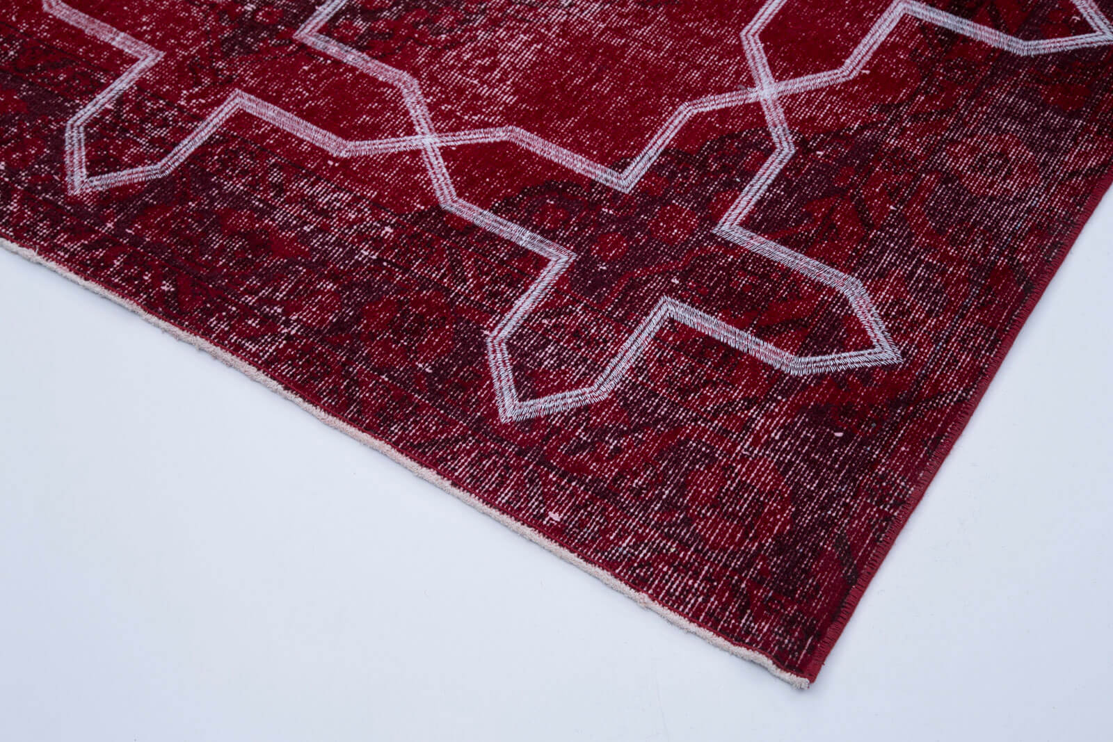 Handmade Geometric Rug - Red Area Rug With Colorful Geometric Pattern, 4'8''x12'4''