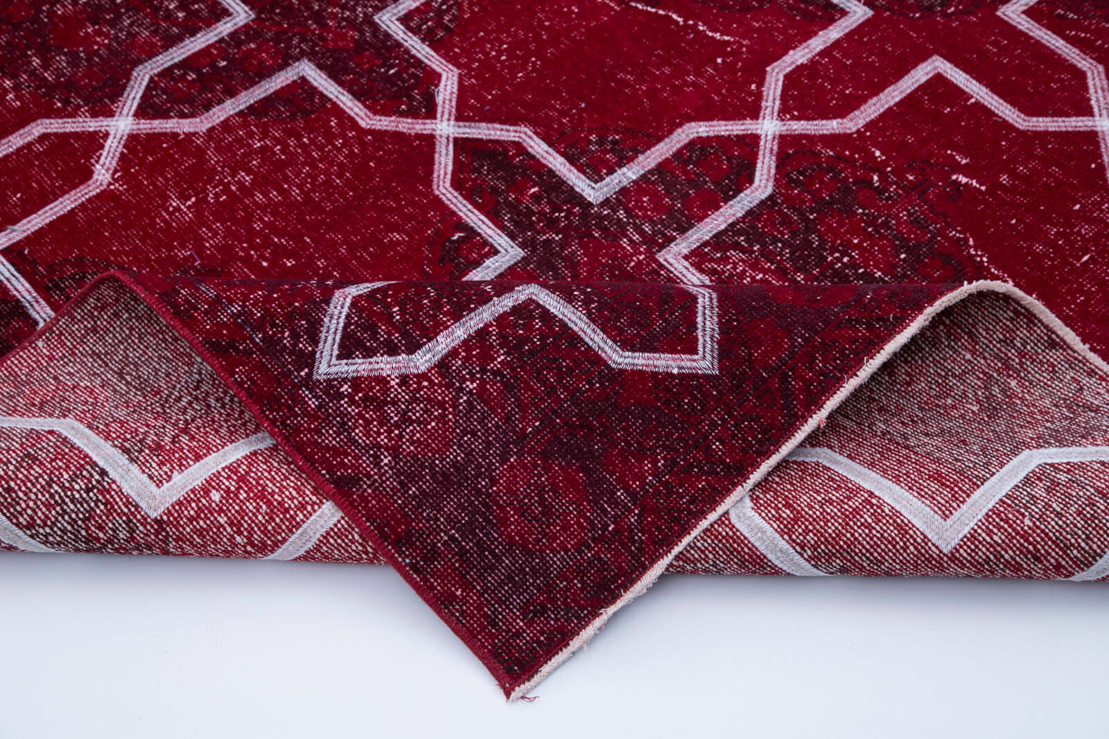 Handmade Geometric Rug - Red Area Rug With Colorful Geometric Pattern, 4'8''x12'4''