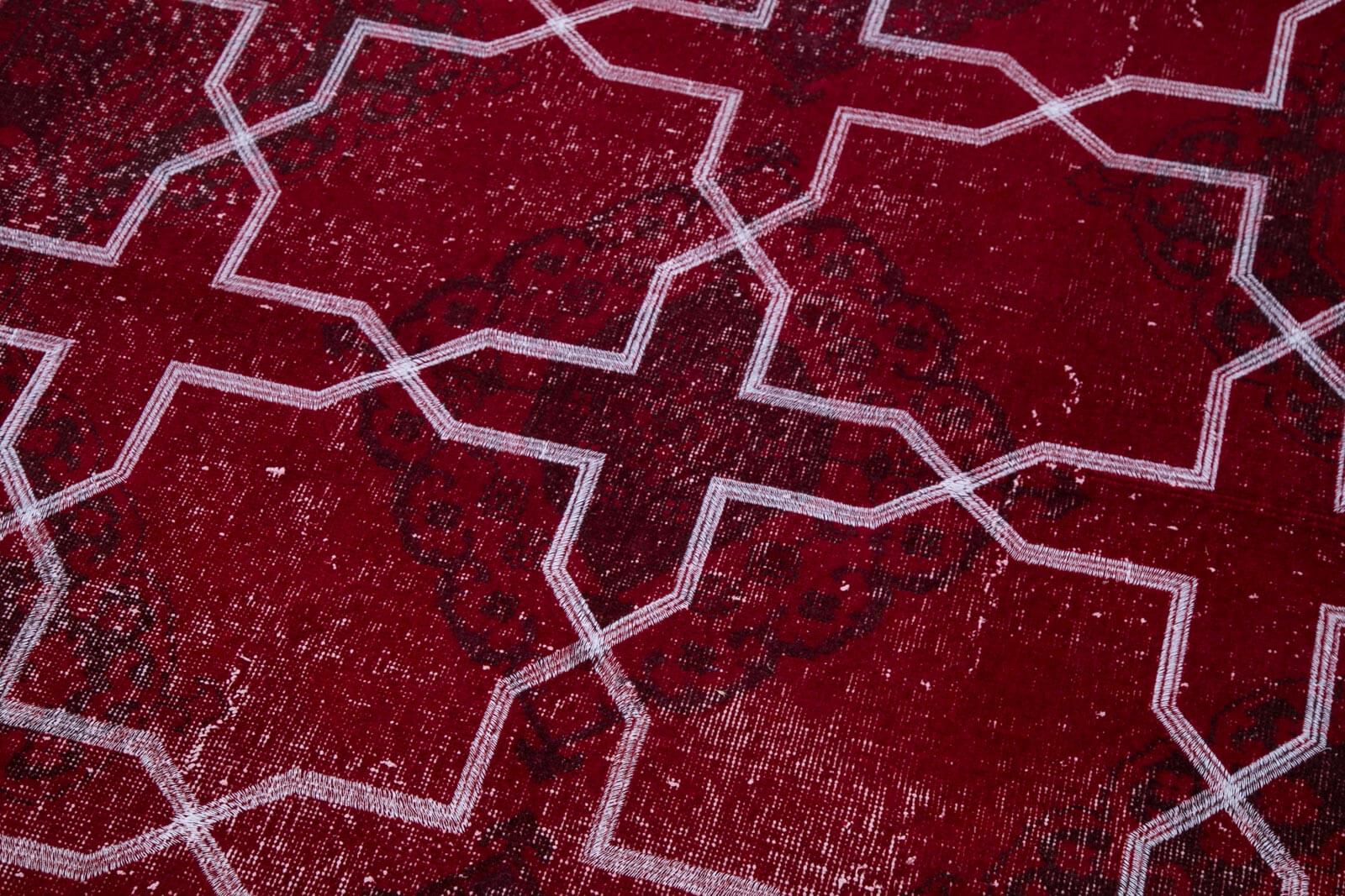 Handmade Geometric Rug - Red Area Rug With Colorful Geometric Pattern, 4'8''x12'4''