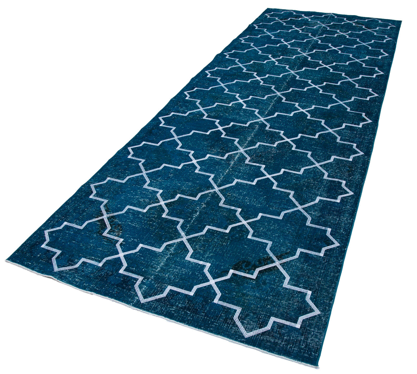 Handmade Geometric Rug - Turquoise Area Rug With Cotton Wool Carpet 4'9''x13'4''