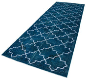 Handmade Geometric Rug - Turquoise Area Rug With Cotton Wool Carpet 4'9''x13'4''