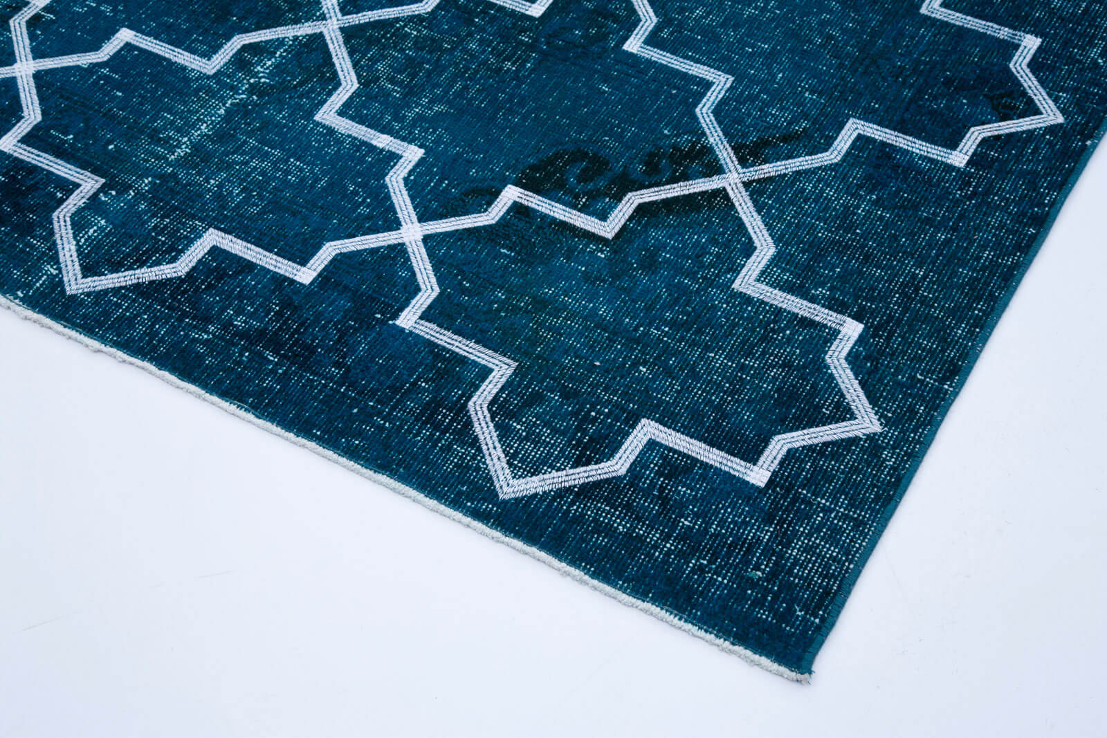 Handmade Geometric Rug - Turquoise Area Rug With Cotton Wool Carpet 4'9''x13'4''