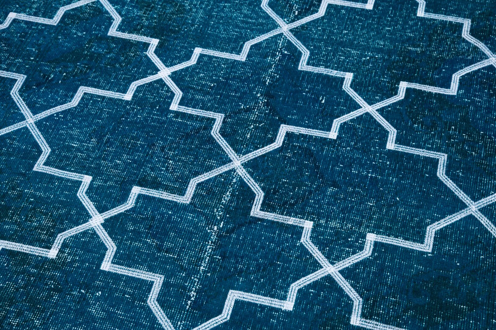 Handmade Geometric Rug - Turquoise Area Rug With Cotton Wool Carpet 4'9''x13'4''