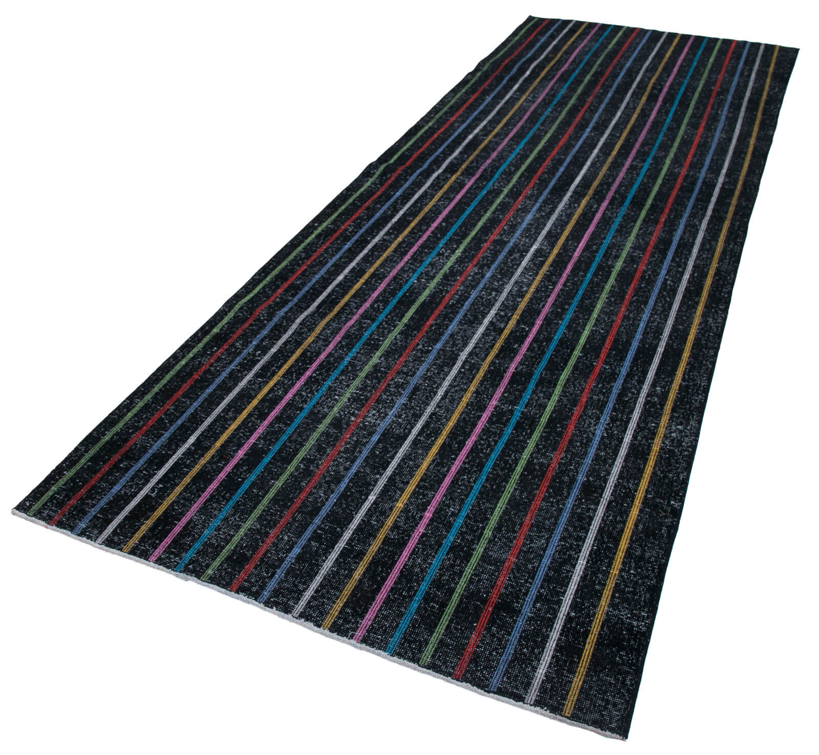 Handmade Geometric Rug – Black Geometric Area Rug 4'8''x13'1'' Cotton Wool Carpet