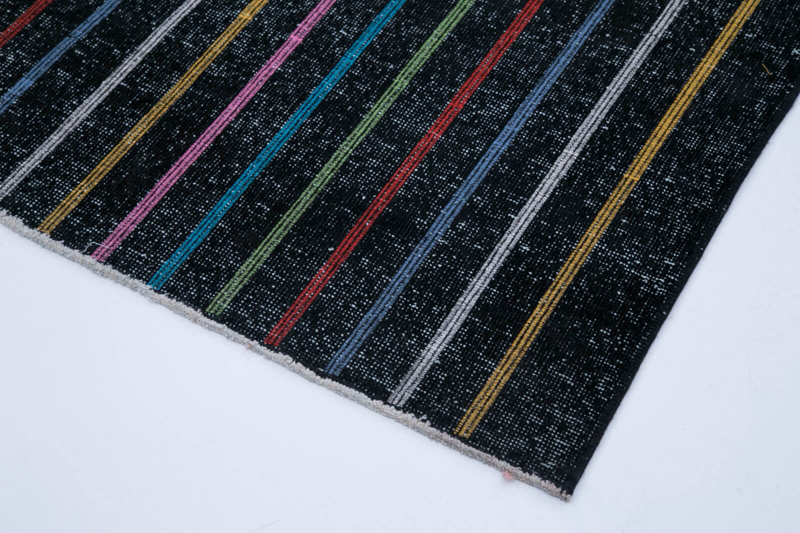 Handmade Geometric Rug – Black Geometric Area Rug 4'8''x13'1'' Cotton Wool Carpet