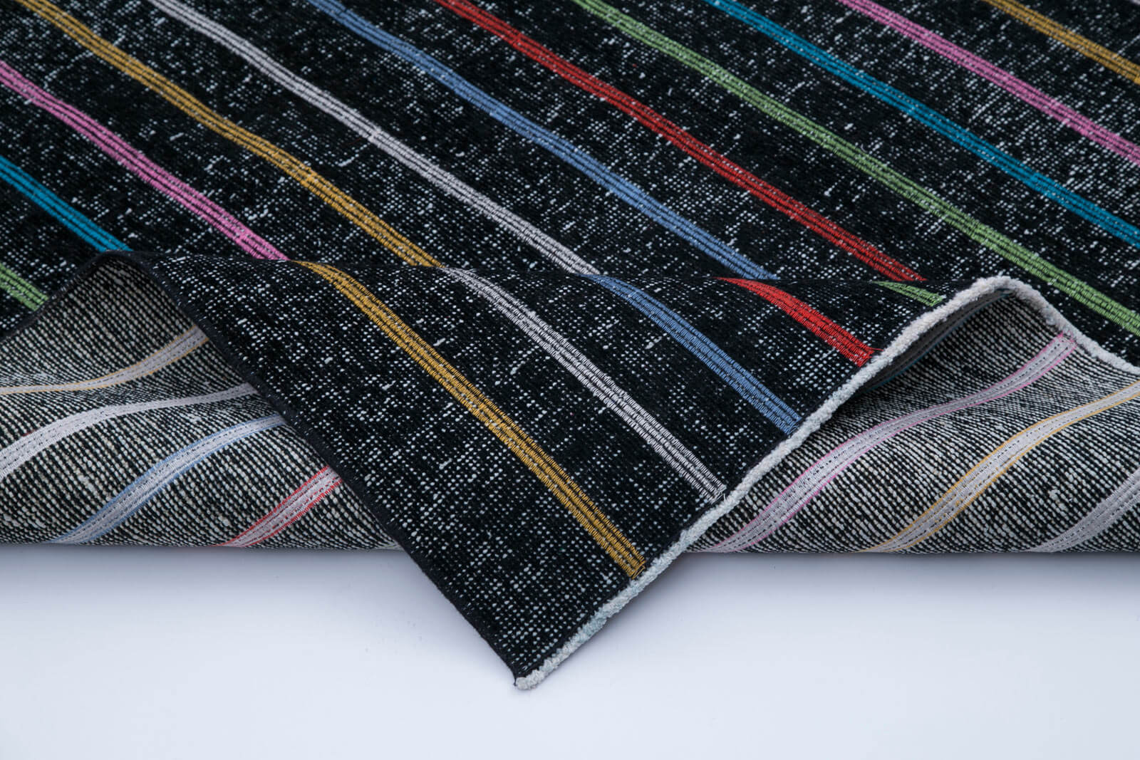 Handmade Geometric Rug – Black Geometric Area Rug 4'8''x13'1'' Cotton Wool Carpet