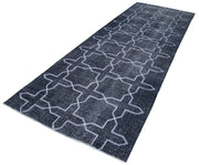 Handmade Geometric Rug | Turkish Vintage Carpet 4x13 Grey Cotton Wool
