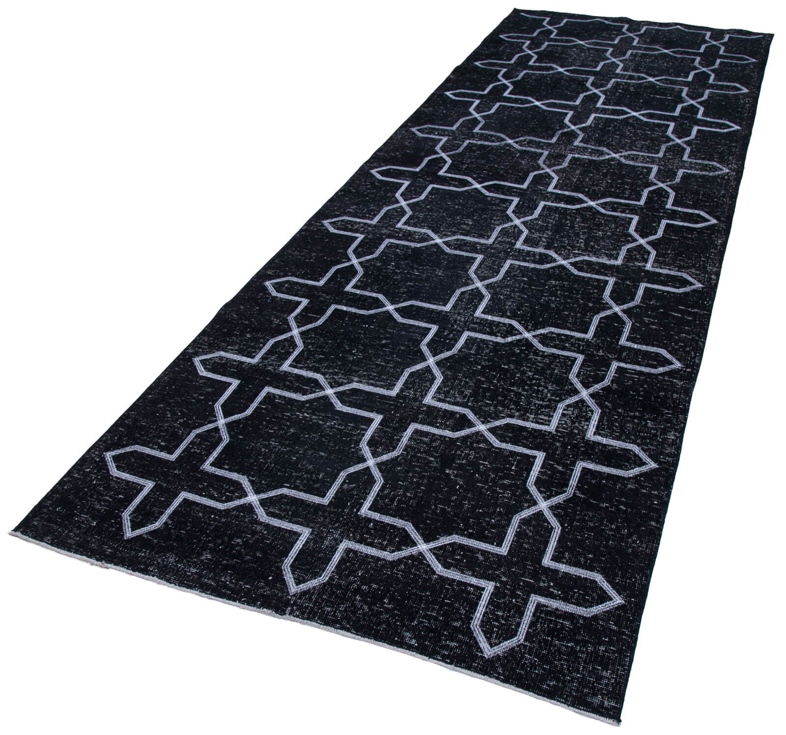 Handmade Geometric Rug – Black Area Rug Cotton Wool, Turkish Wool Carpet 4'5''x12'10''