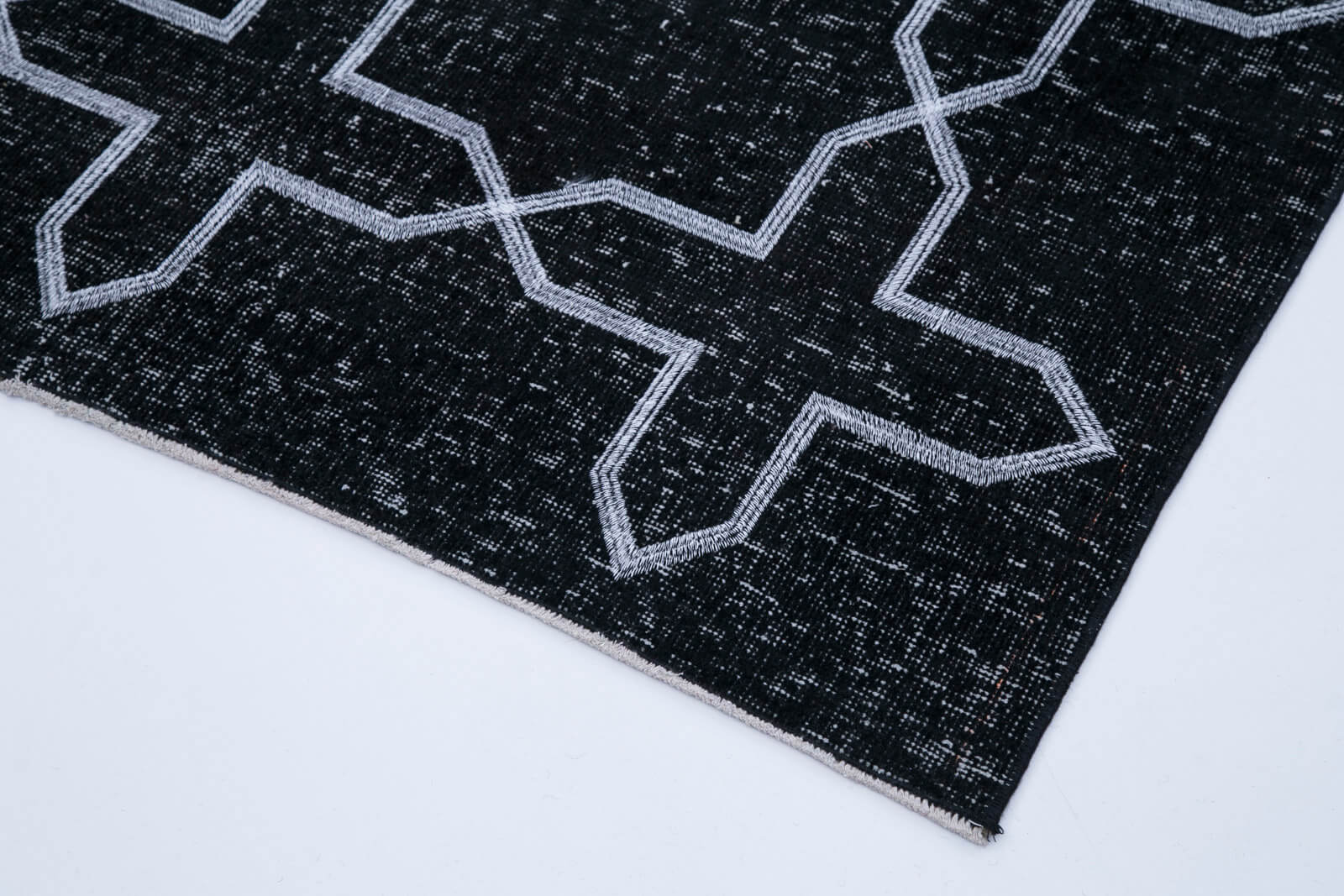 Handmade Geometric Rug – Black Area Rug Cotton Wool, Turkish Wool Carpet 4'5''x12'10''