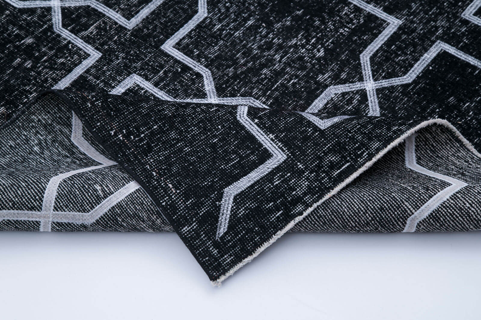 Handmade Geometric Rug – Black Area Rug Cotton Wool, Turkish Wool Carpet 4'5''x12'10''