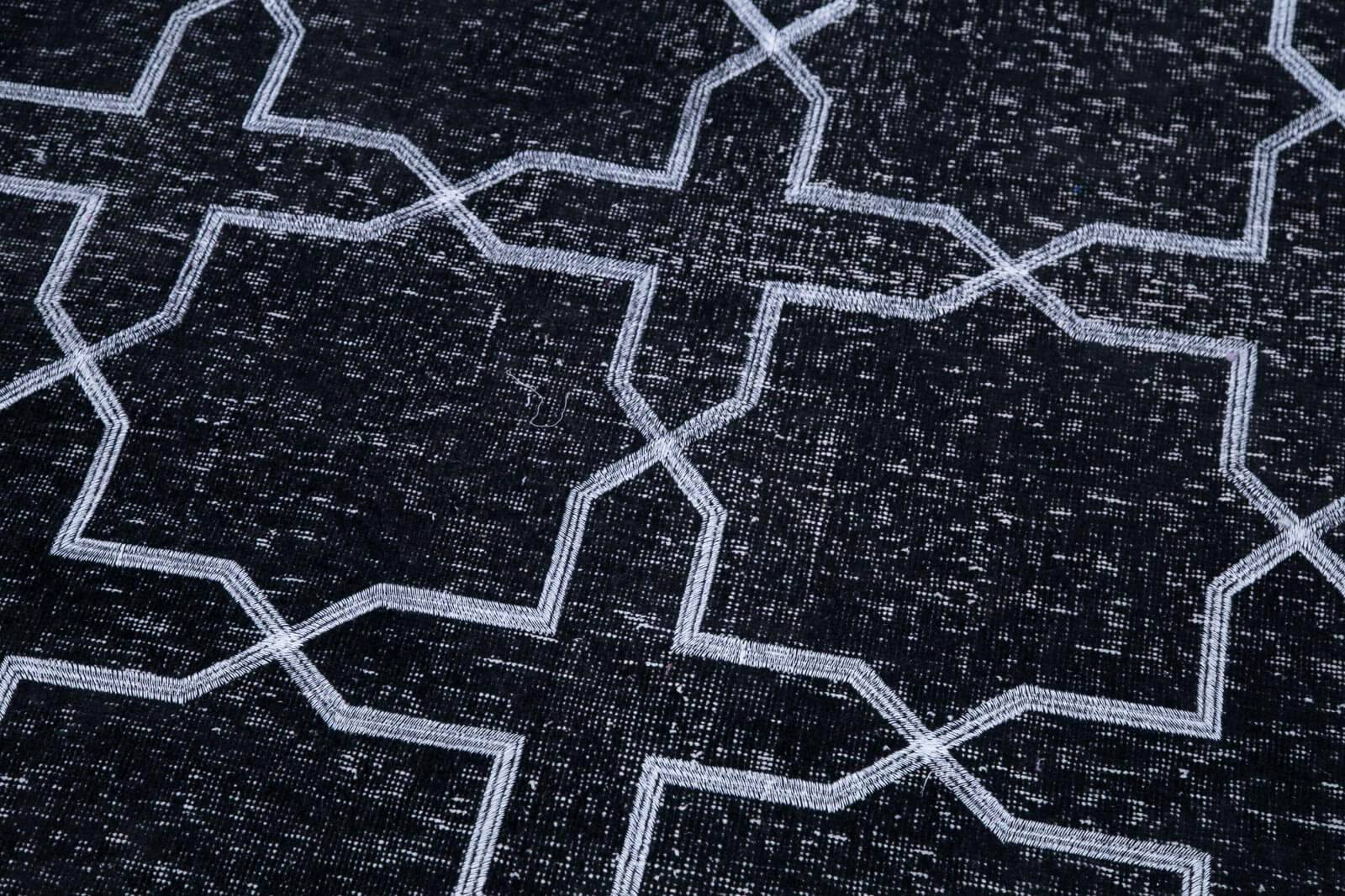 Handmade Geometric Rug – Black Area Rug Cotton Wool, Turkish Wool Carpet 4'5''x12'10''