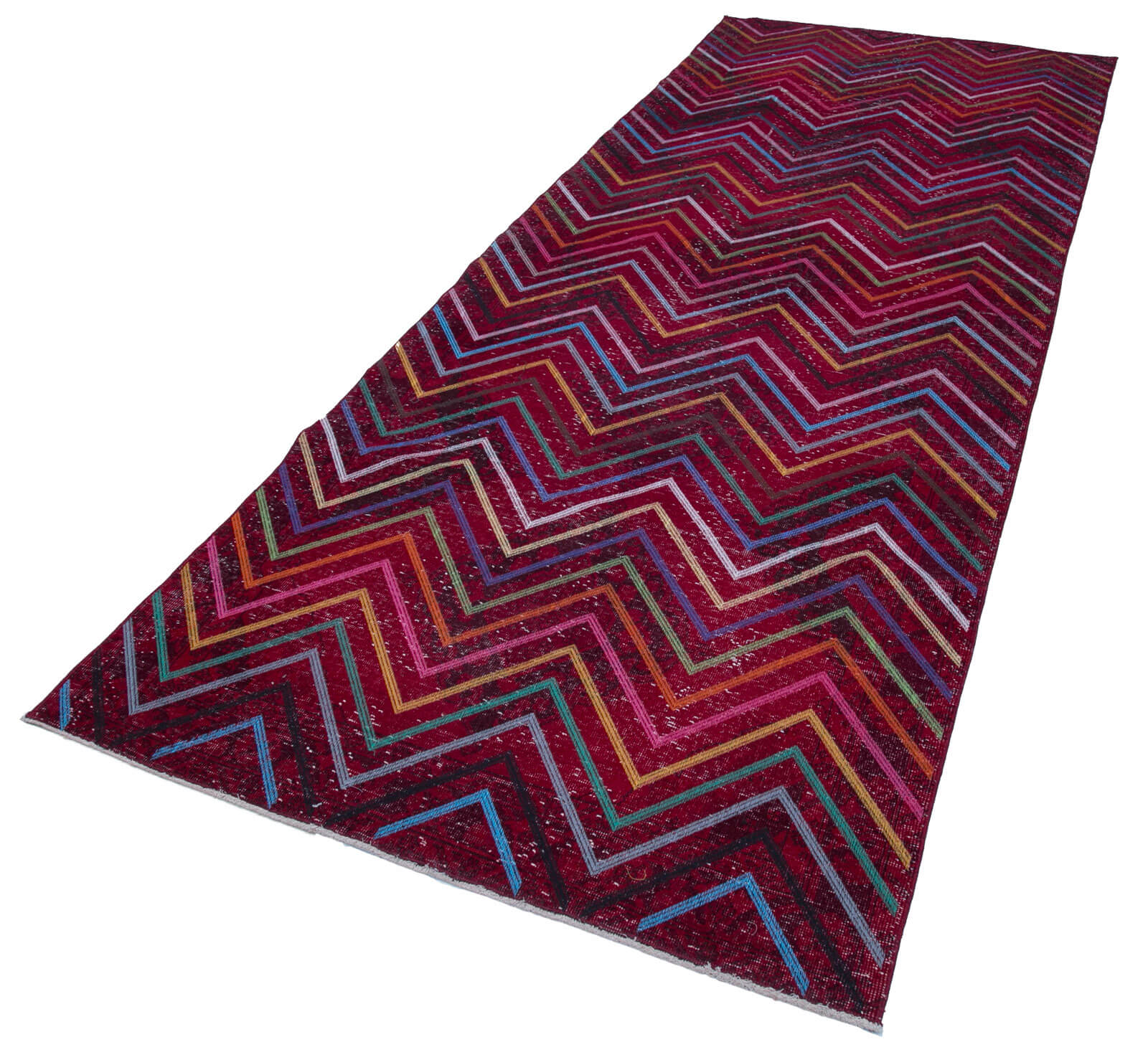 Handmade Geometric Rug - Red Area Rug 4x12 Feet Cotton Wool Carpet