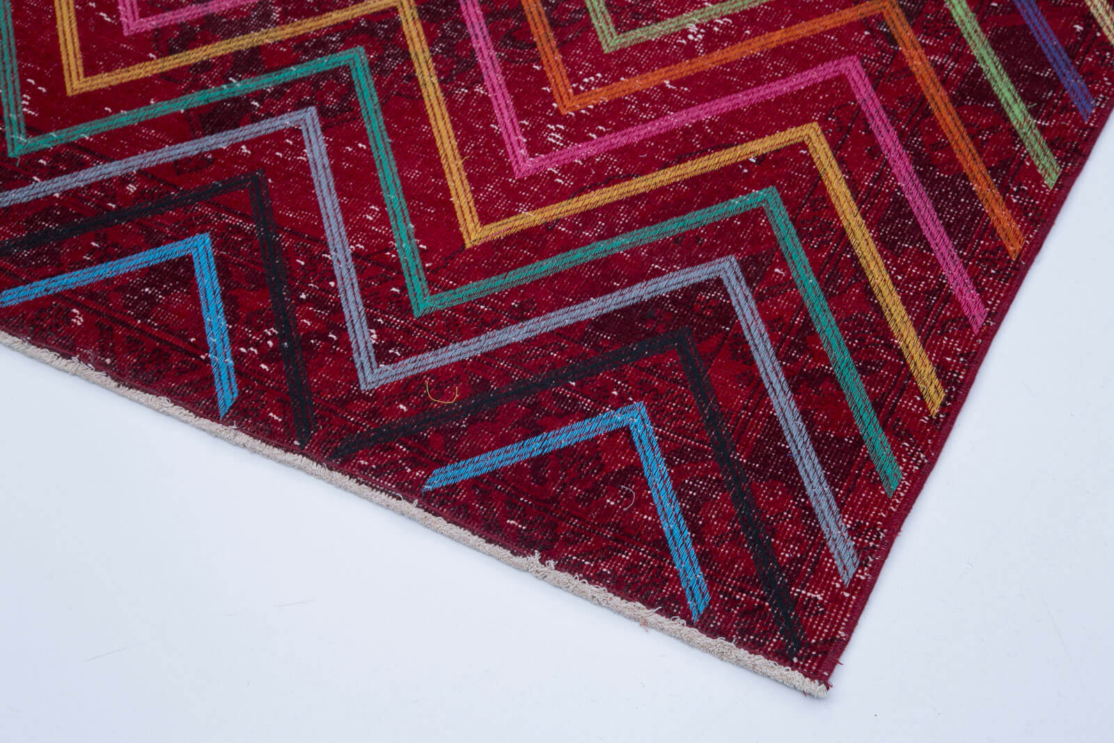 Handmade Geometric Rug - Red Area Rug 4x12 Feet Cotton Wool Carpet