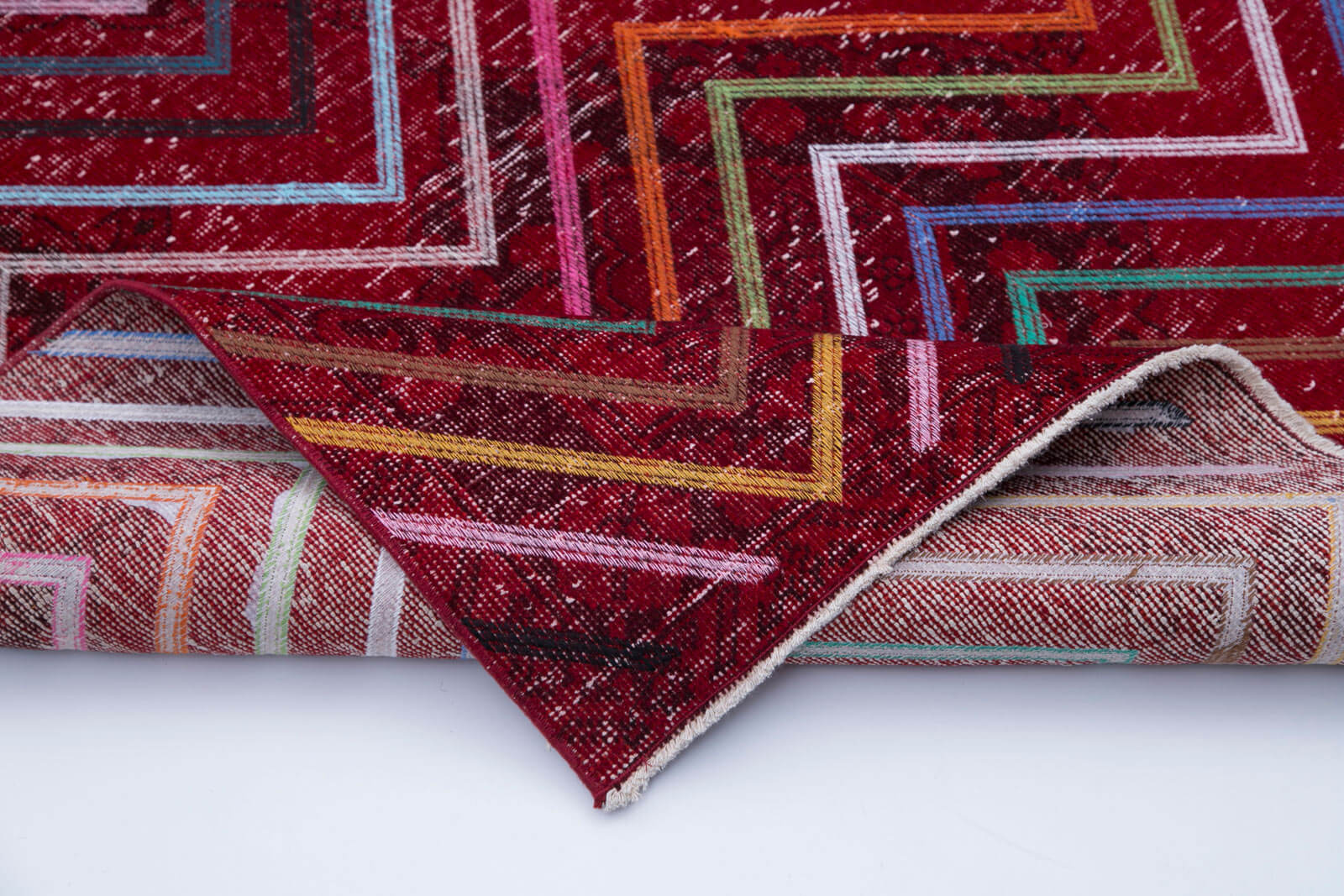 Handmade Geometric Rug - Red Area Rug 4x12 Feet Cotton Wool Carpet