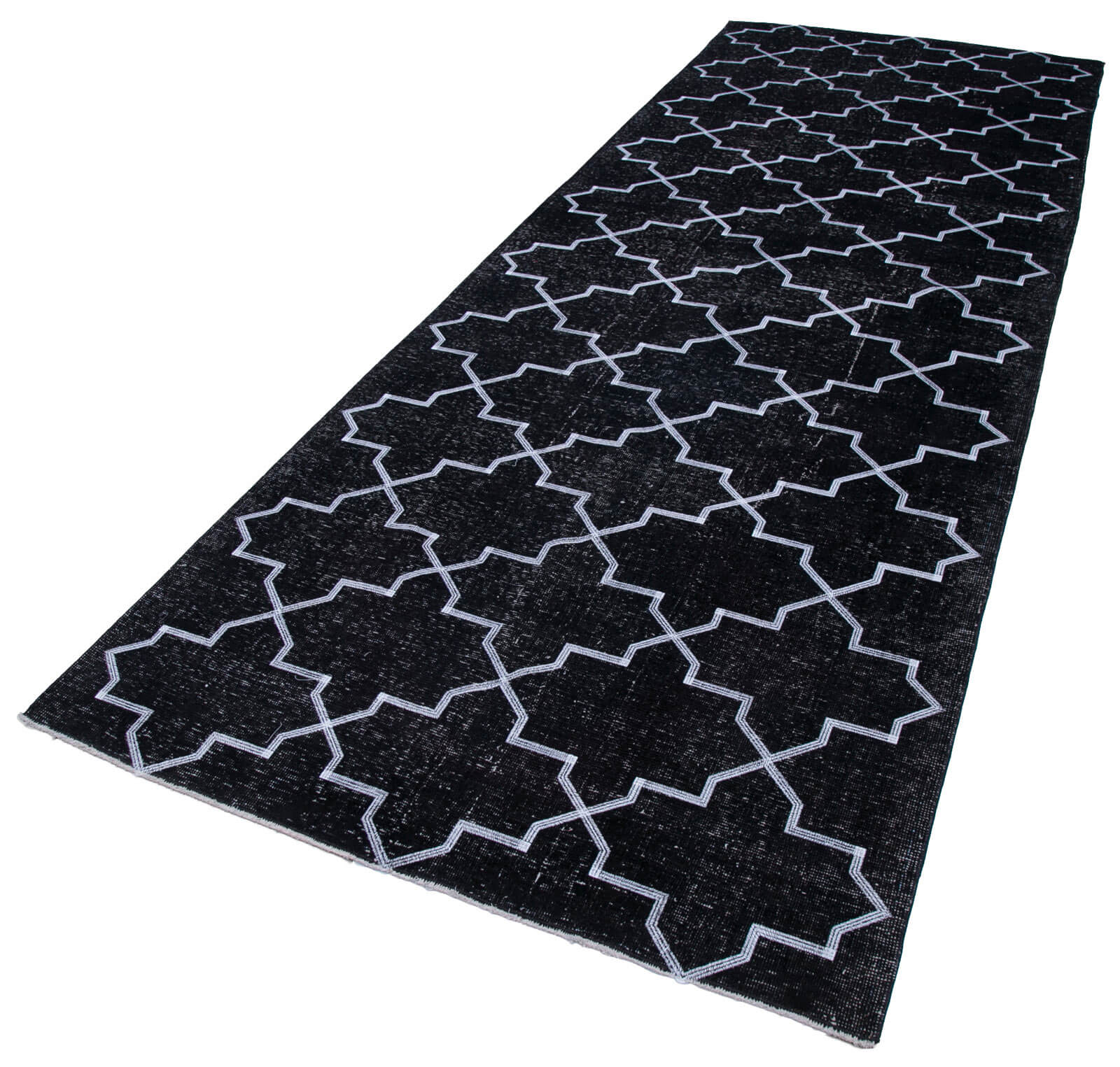Handmade Geometric Rug – Black Cotton Wool Carpet 4'9''x13'1'' Area Rug