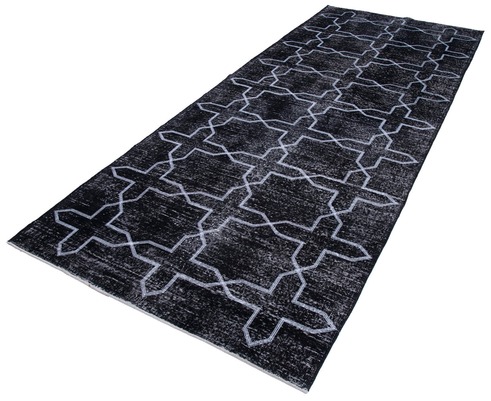 Handmade Geometric Rug – Black Area Rug 4x12, Cotton Wool Carpet, Artisan Crafted
