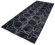 Handmade Geometric Rug – Black Area Rug 4x12, Cotton Wool Carpet, Artisan Crafted