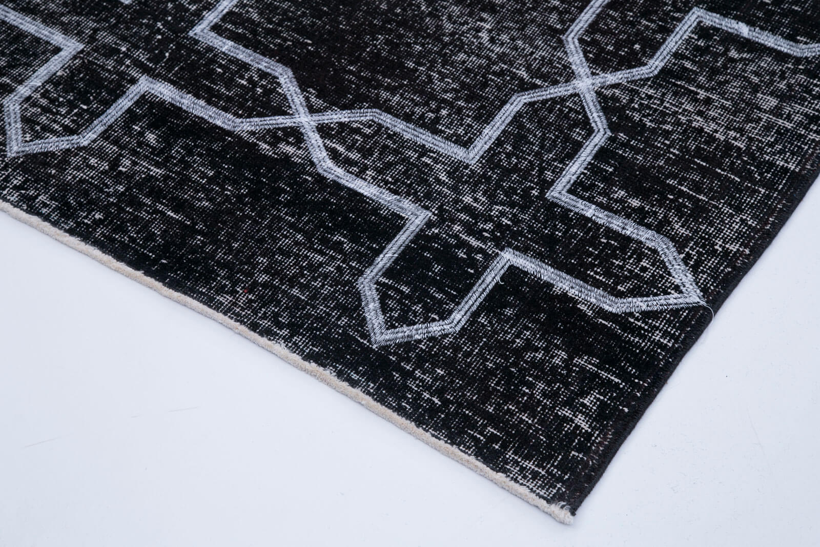 Handmade Geometric Rug – Black Area Rug 4x12, Cotton Wool Carpet, Artisan Crafted