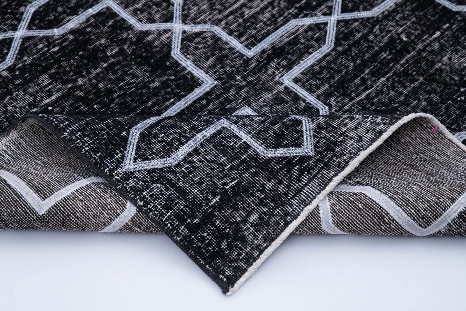 Handmade Geometric Rug – Black Area Rug 4x12, Cotton Wool Carpet, Artisan Crafted