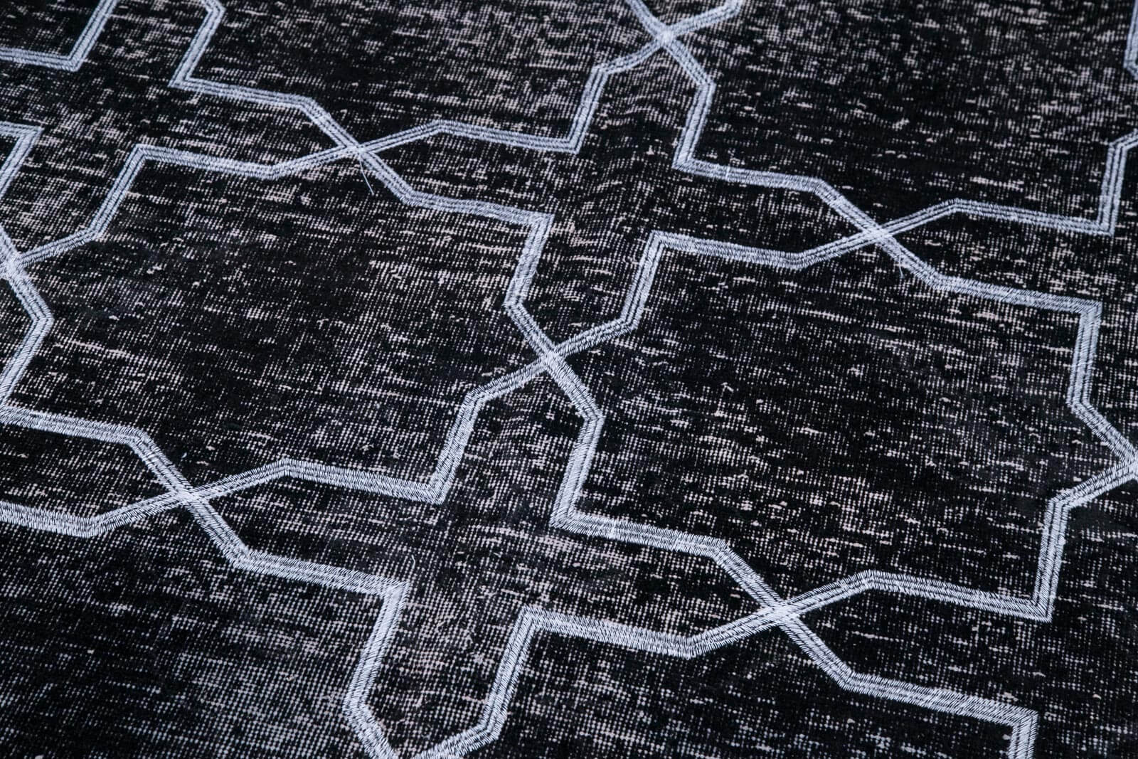 Handmade Geometric Rug – Black Area Rug 4x12, Cotton Wool Carpet, Artisan Crafted