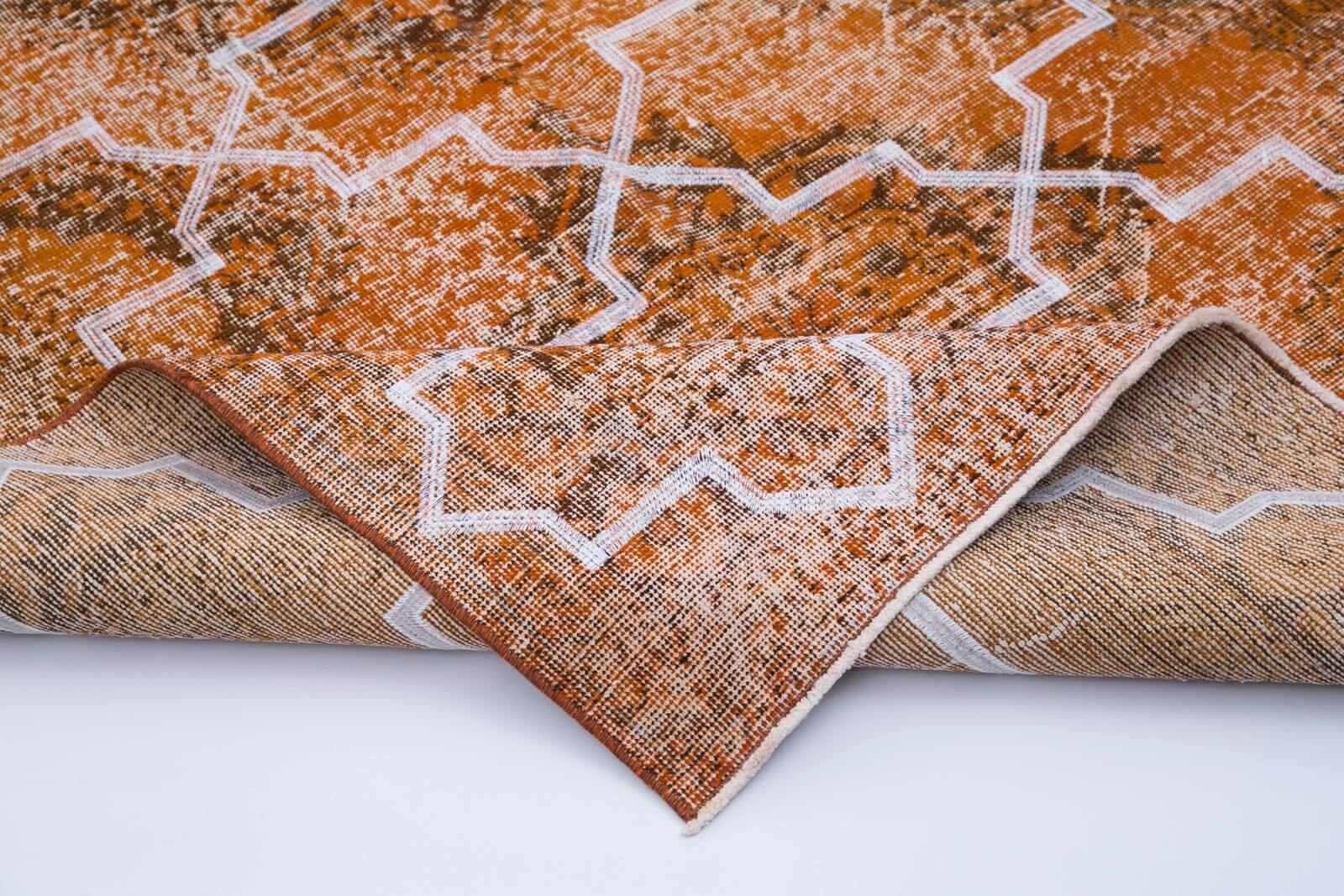 Handmade Geometric Rug – Orange Cotton Wool Rug, 4x13 Feet, Turkish Handwoven Carpet