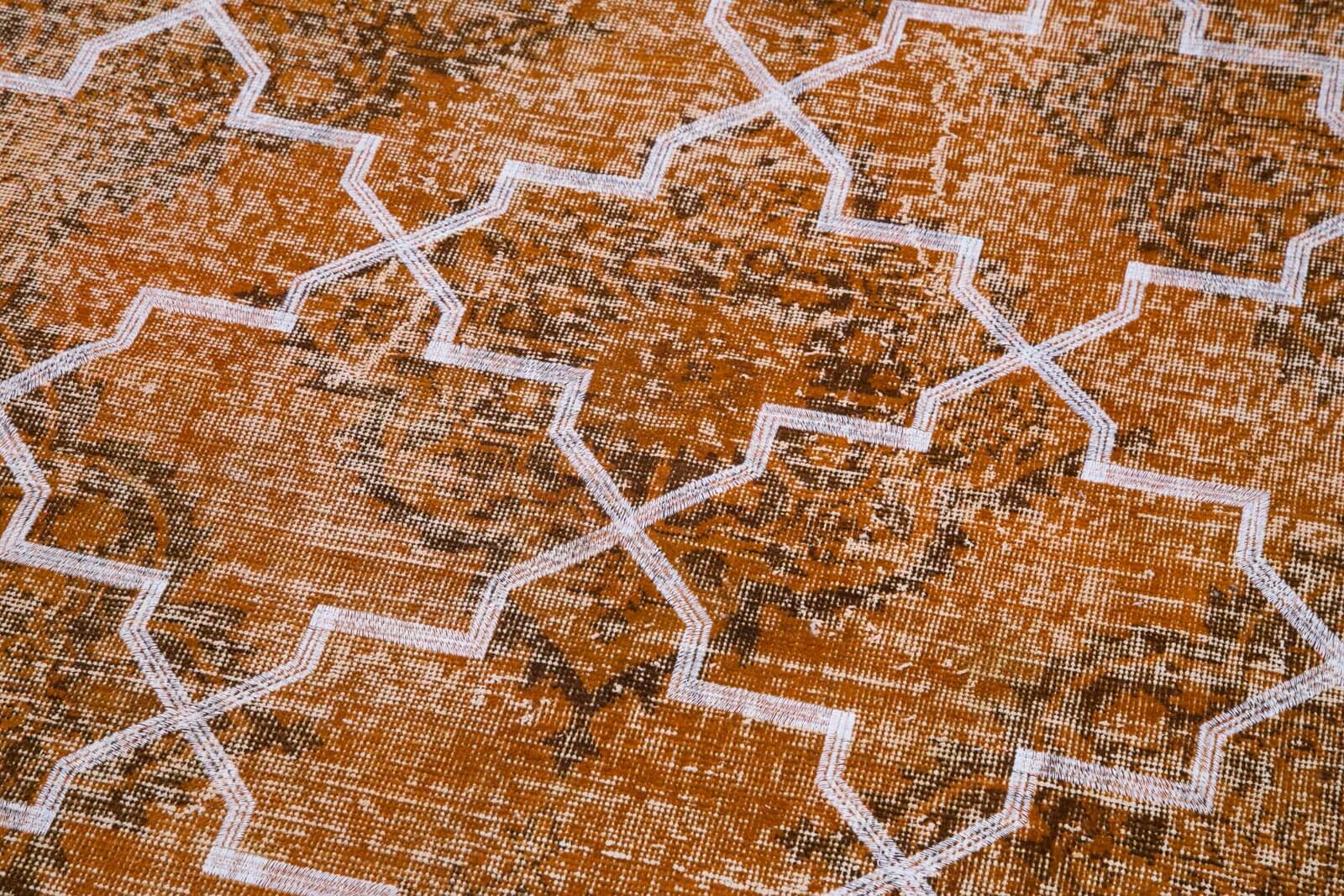 Handmade Geometric Rug – Orange Cotton Wool Rug, 4x13 Feet, Turkish Handwoven Carpet