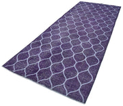 Handmade Geometric Rug - Purple Area Rug 4'9''x12'5'' Cotton Wool Carpet