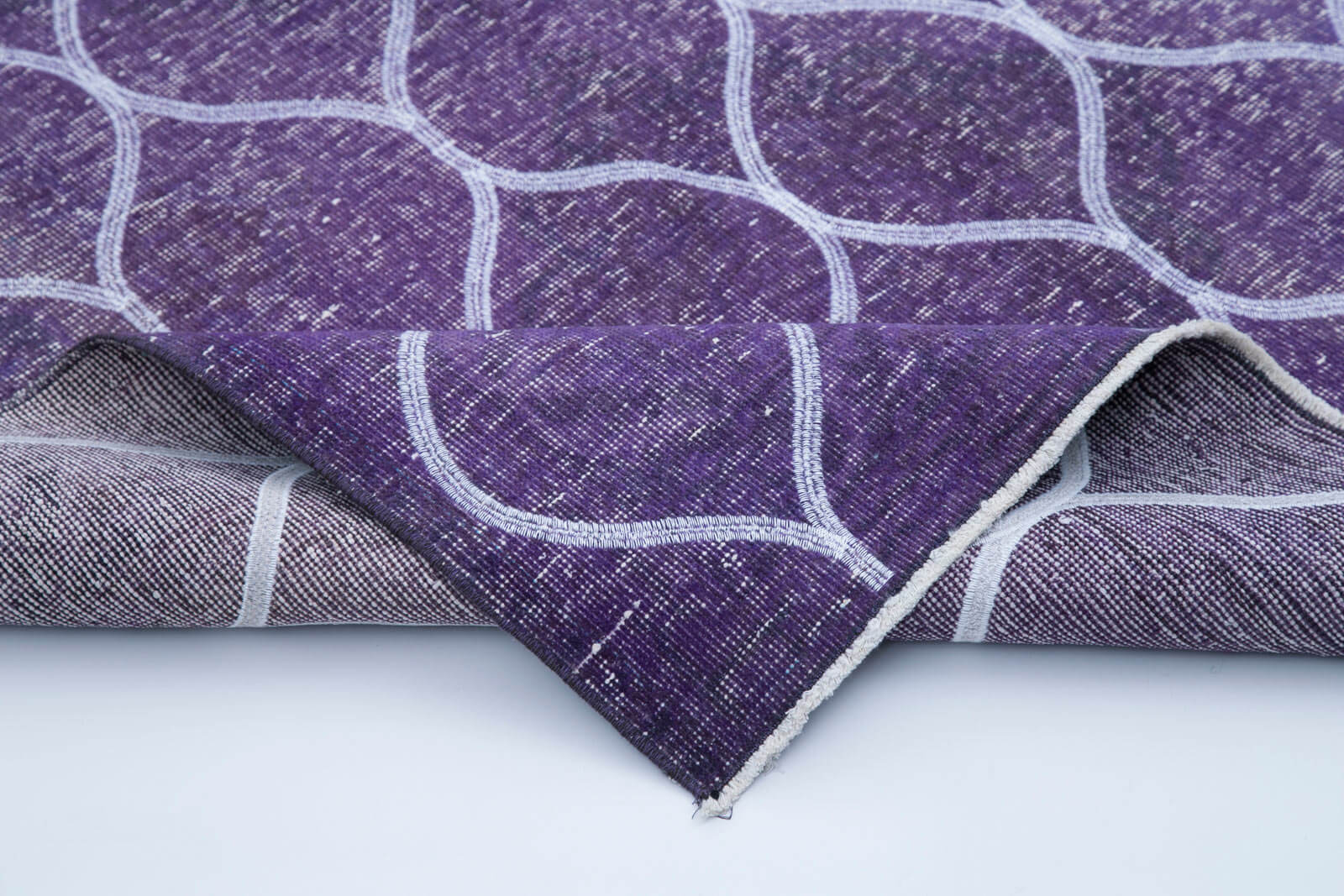 Handmade Geometric Rug - Purple Area Rug 4'9''x12'5'' Cotton Wool Carpet