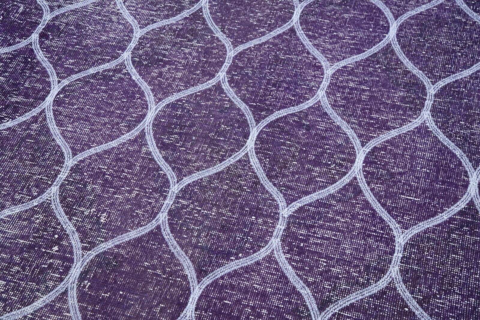 Handmade Geometric Rug - Purple Area Rug 4'9''x12'5'' Cotton Wool Carpet