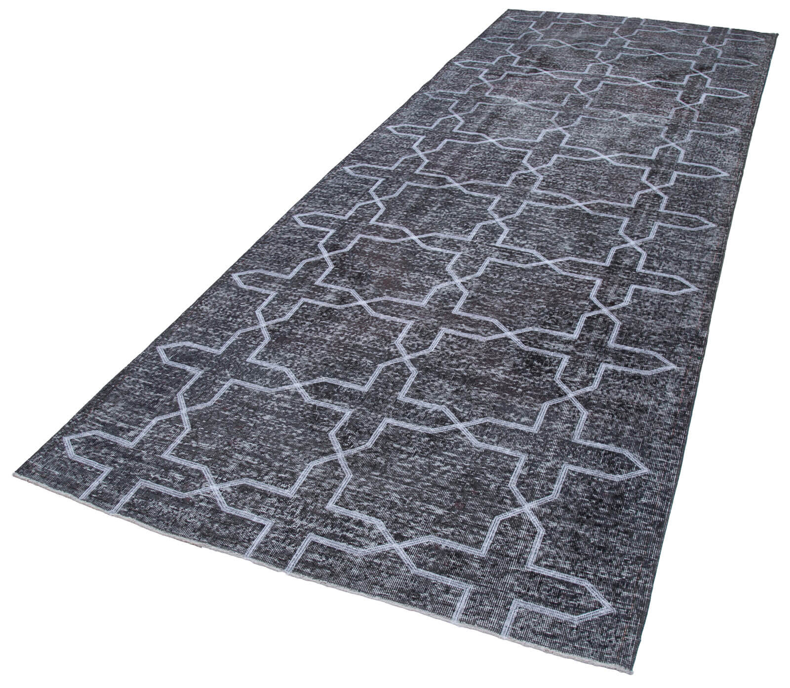 Handmade Geometric Rug – Grey Area Rug Cotton Wool Carpet 4'10''x12'8''