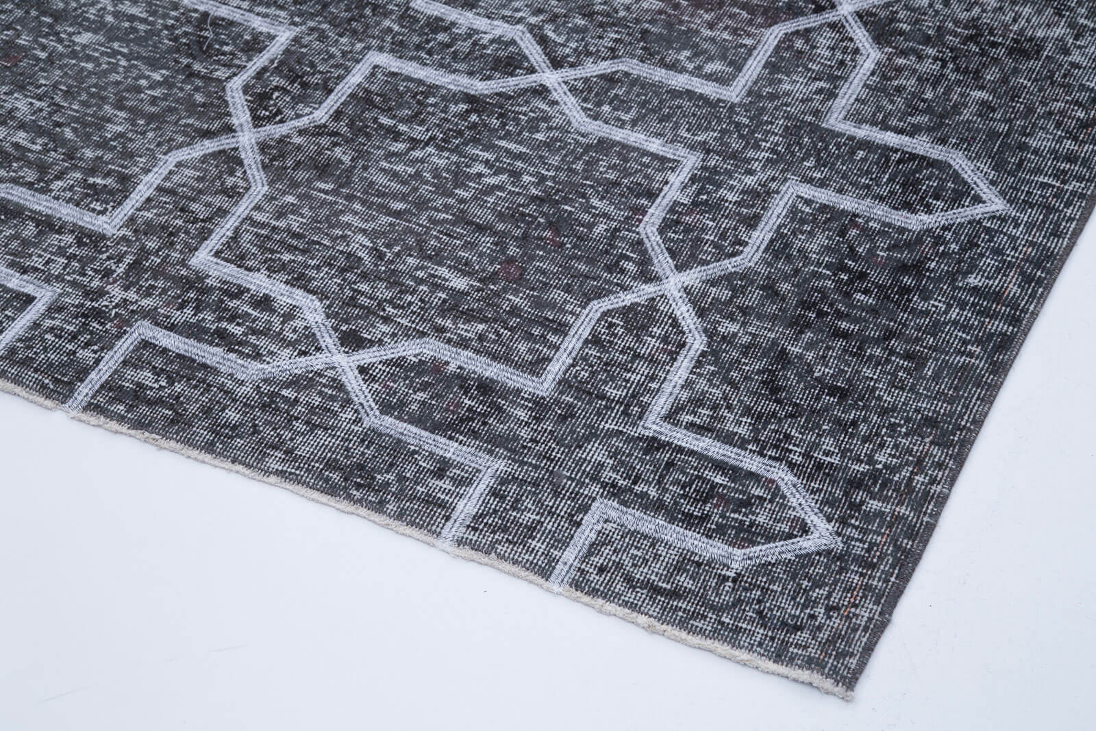 Handmade Geometric Rug – Grey Area Rug Cotton Wool Carpet 4'10''x12'8''