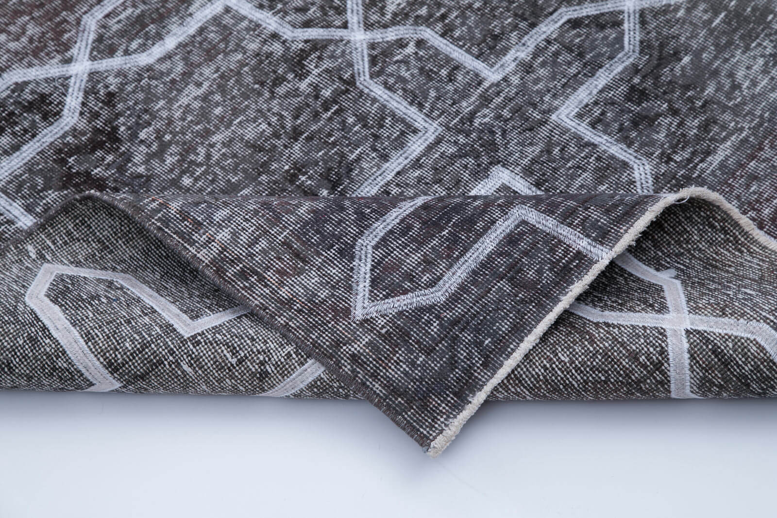 Handmade Geometric Rug – Grey Area Rug Cotton Wool Carpet 4'10''x12'8''