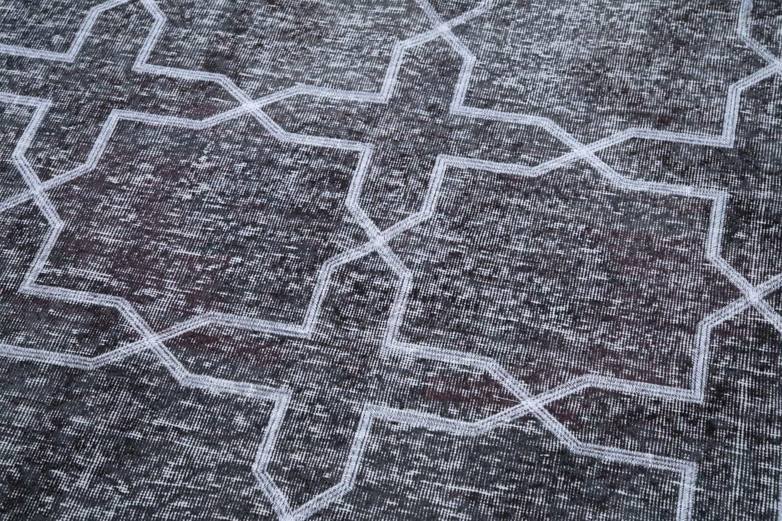 Handmade Geometric Rug – Grey Area Rug Cotton Wool Carpet 4'10''x12'8''