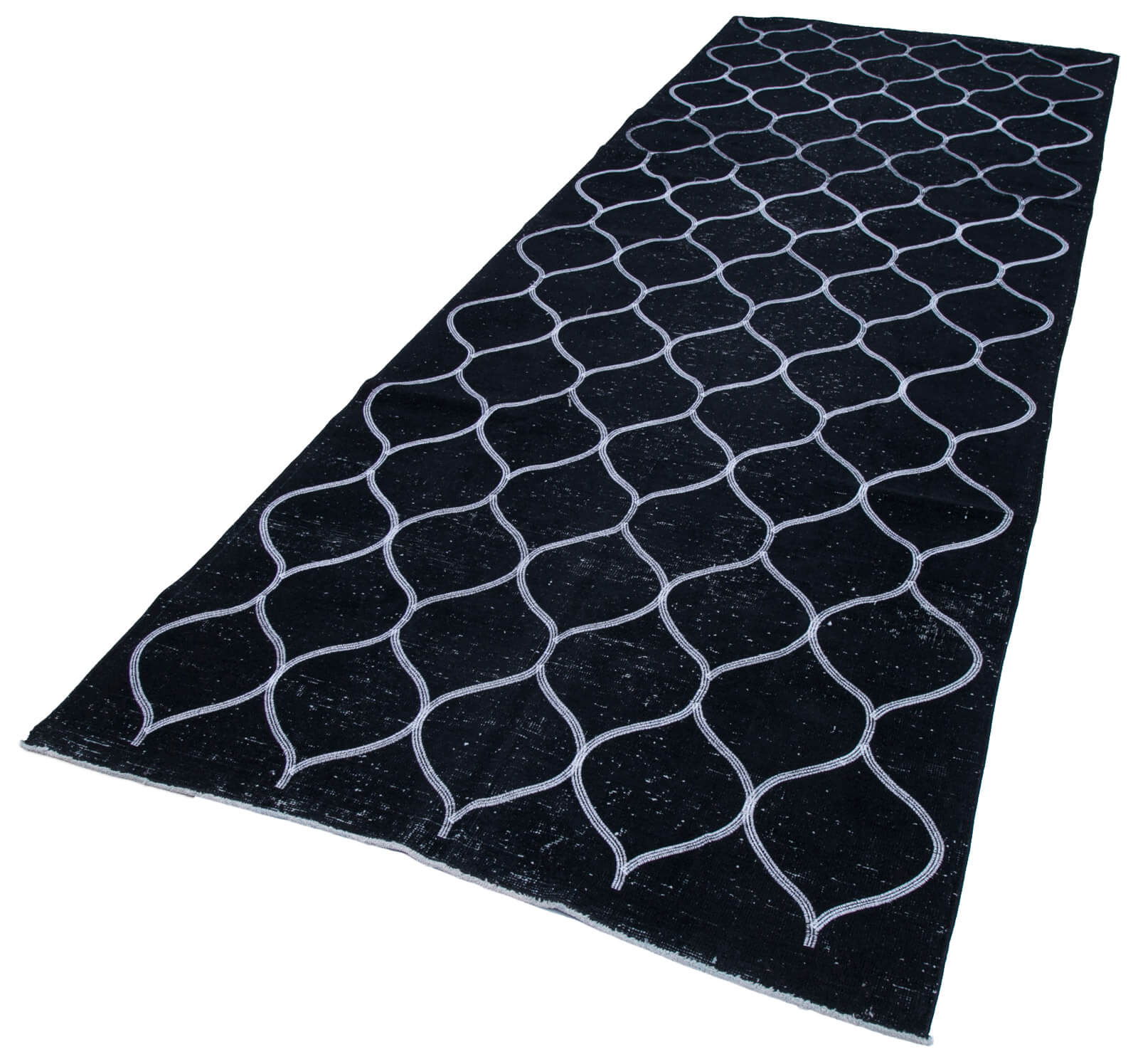Handmade Geometric Rug – Black Area Rug Cotton Wool, Durable Hand Knotted Carpet 4'8''x12'8''
