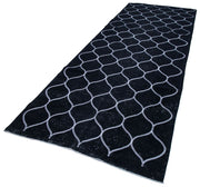 Handmade Geometric Rug – Black Area Rug Cotton Wool, Durable Hand Knotted Carpet 4'8''x12'8''