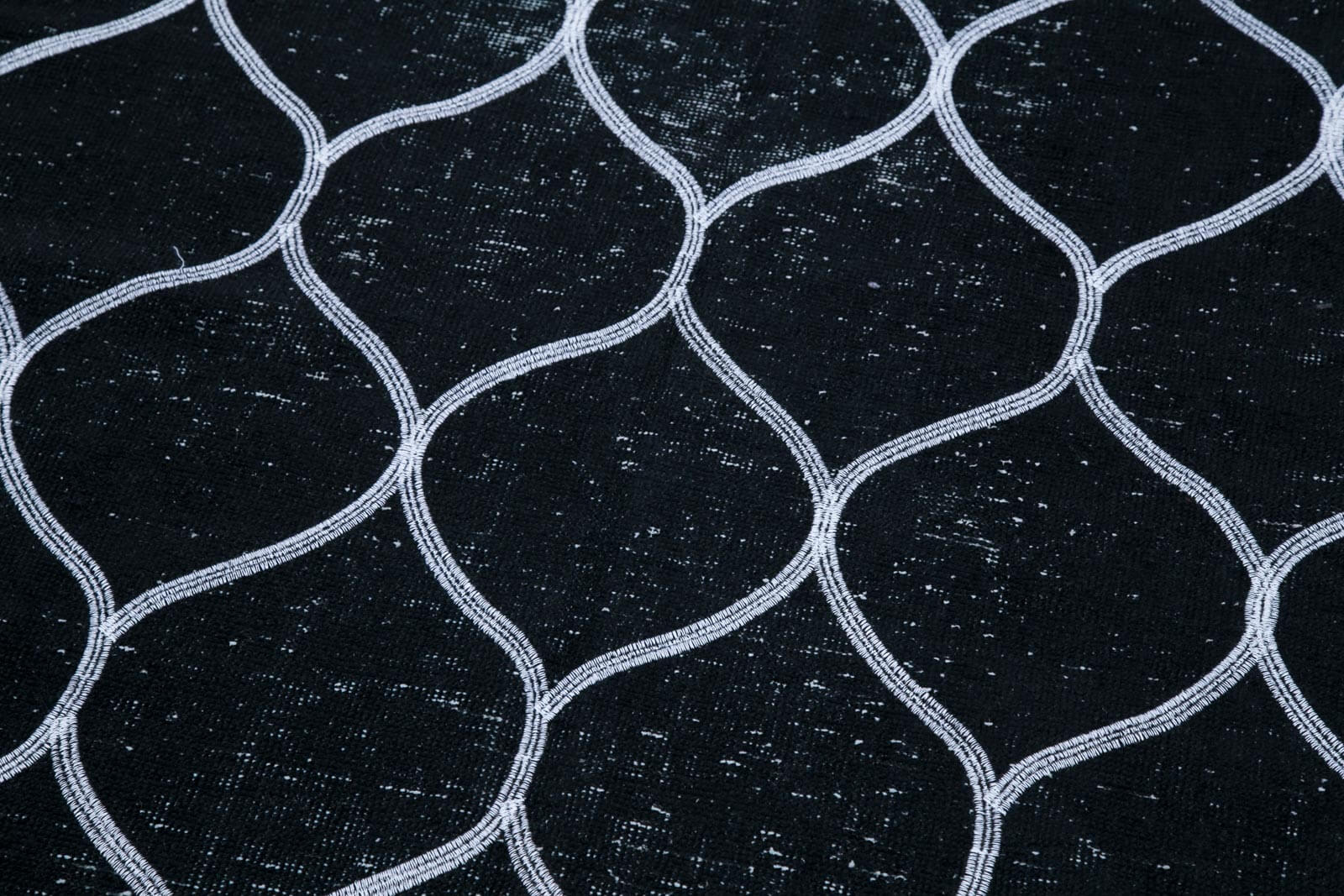 Handmade Geometric Rug – Black Area Rug Cotton Wool, Durable Hand Knotted Carpet 4'8''x12'8''