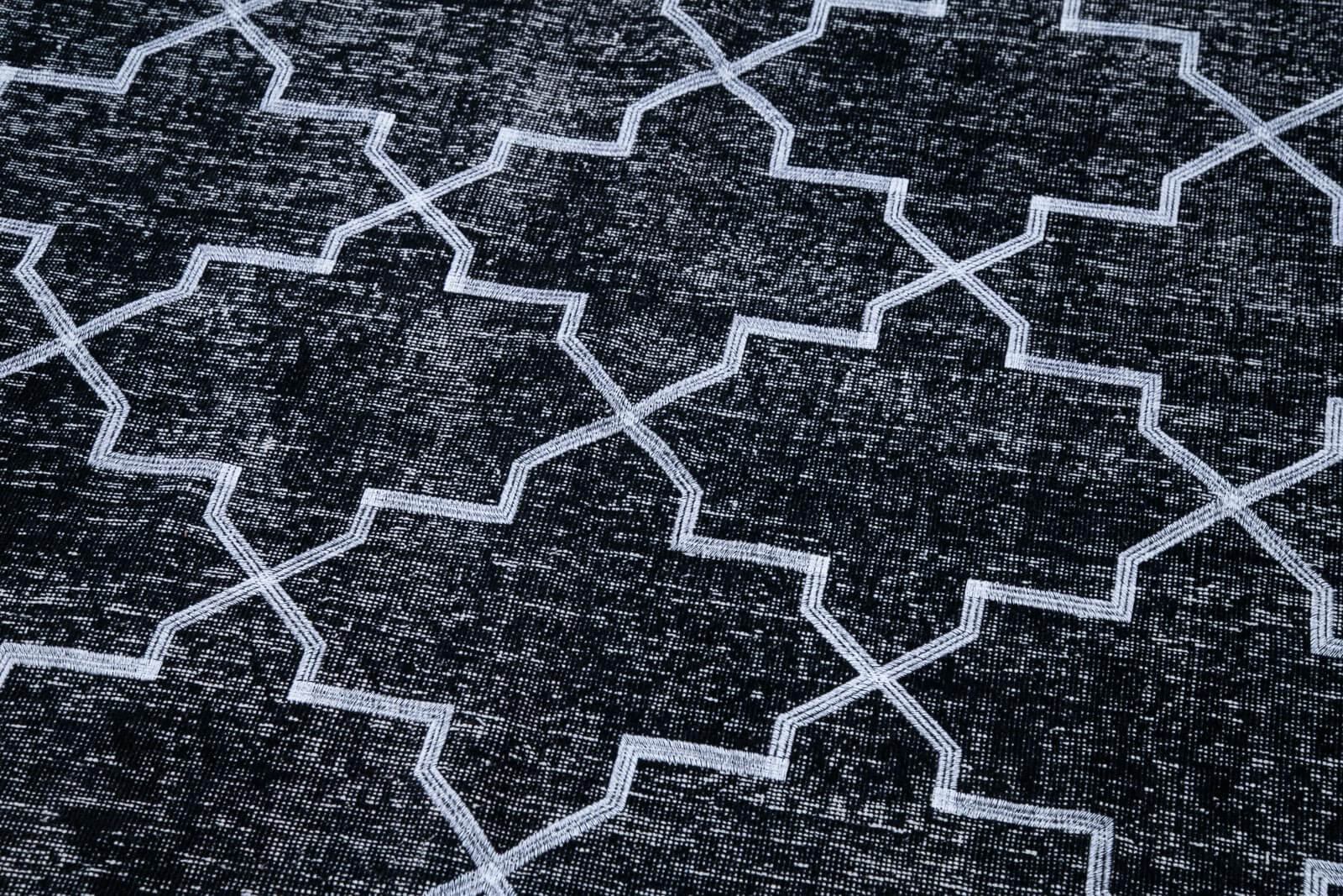 Handmade Geometric Rug – Black Geometric Carpet | Wool Cotton Area Rug 4'9''x13'3''