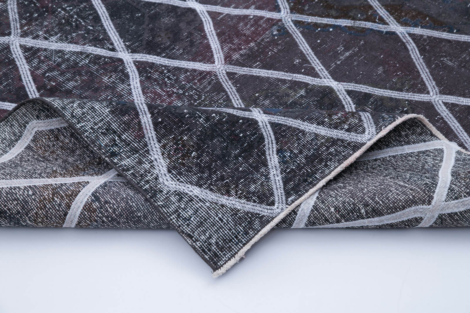 Handmade Area Rug – Grey Geometric Carpet With Cotton Wool Rug Blend 4'10'' x 11'9''