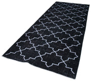 Handmade Geometric Rug – Black Cotton Wool Area Rug 4'8" x 11'6" Vintage Turkish
