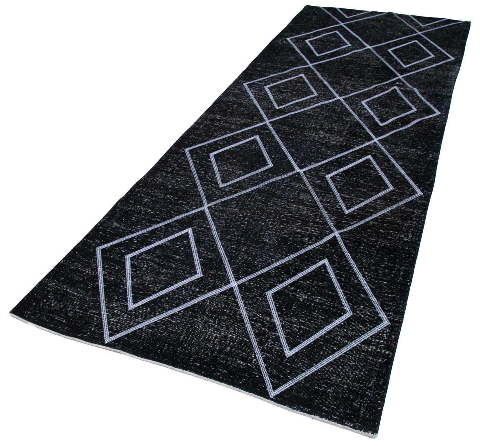Handmade Geometric Rug - Black Area Rug 4x12 Feet, Cotton Wool Carpet