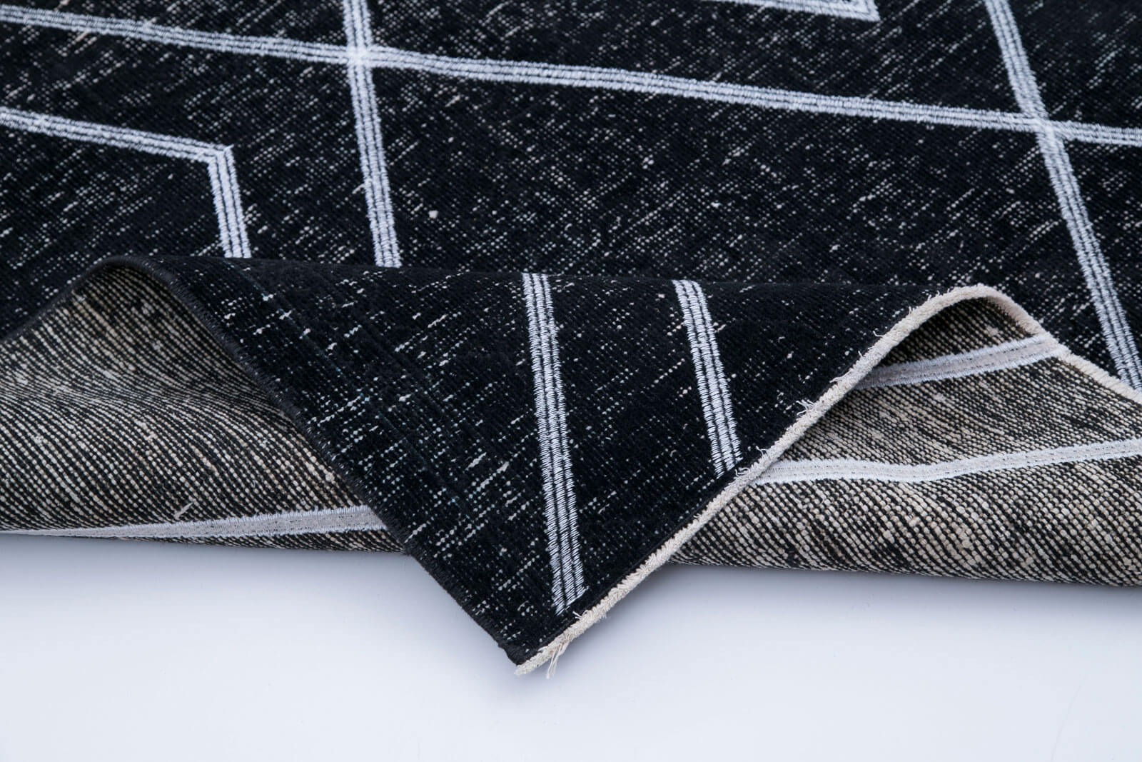 Handmade Geometric Rug - Black Area Rug 4x12 Feet, Cotton Wool Carpet