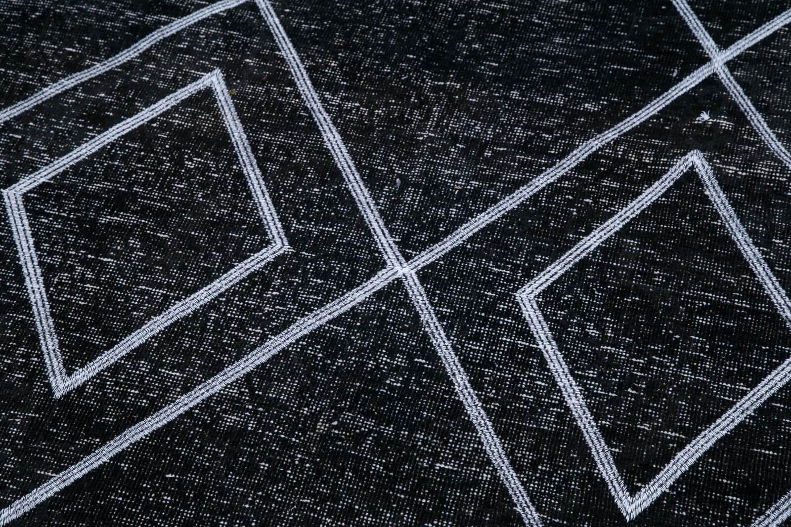 Handmade Geometric Rug - Black Area Rug 4x12 Feet, Cotton Wool Carpet