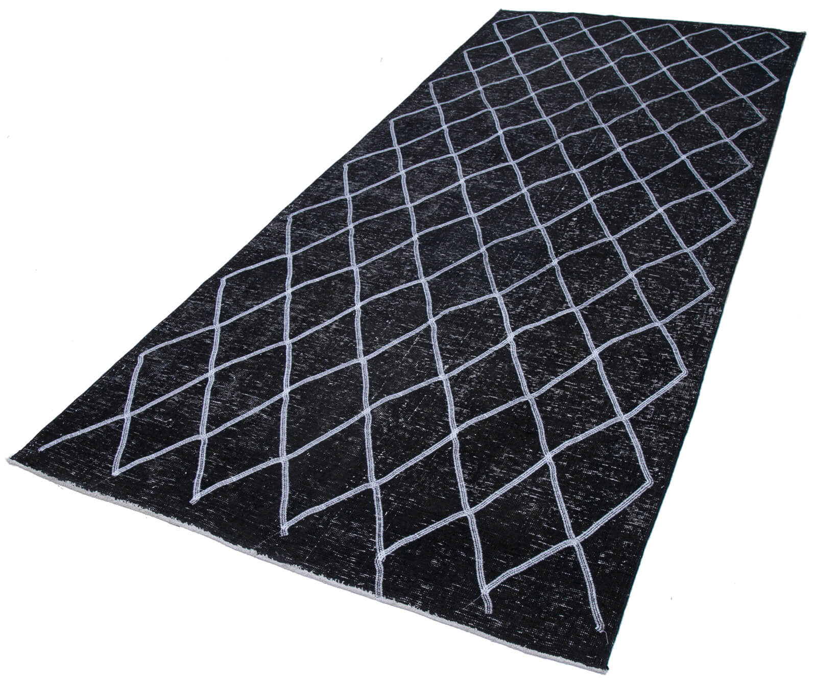 Handmade Geometric Rug – Black Geometric Carpet Cotton Wool Area Rug 4'9''x11'6''