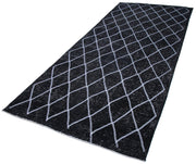 Handmade Geometric Rug – Black Geometric Carpet Cotton Wool Area Rug 4'9''x11'6''