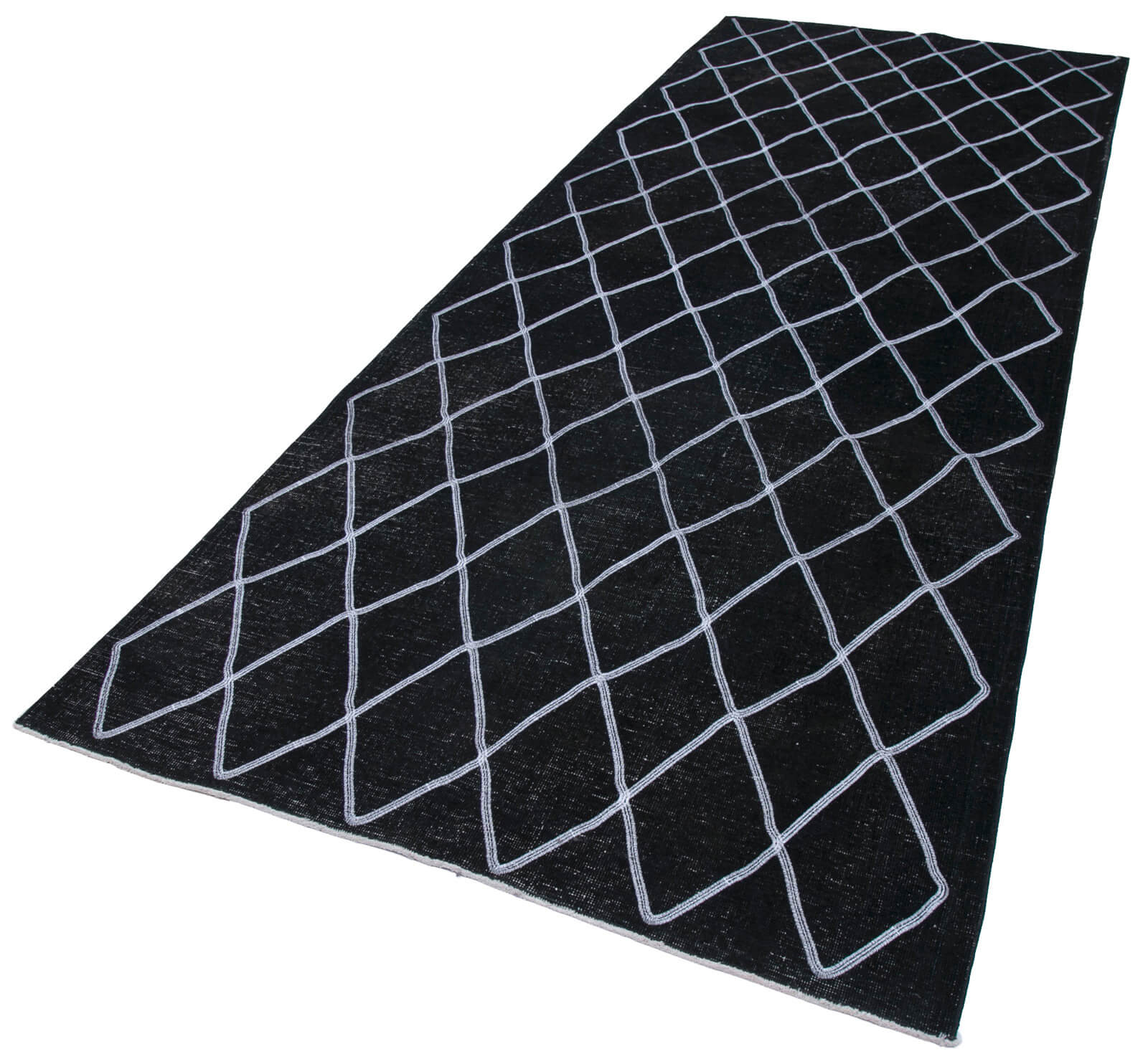 Handmade Area Rug – Black Geometric Carpet Cotton Wool Rug 4'10''x12'6''
